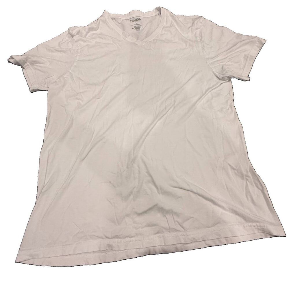 Jos A Bank Mens Large White V Neck T Shirt 100% Cotton Casual Basic Tee